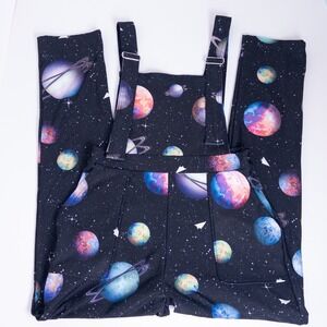 BlackMilk Space Planets Overalls Womens M Black Multicolor Paper Universe